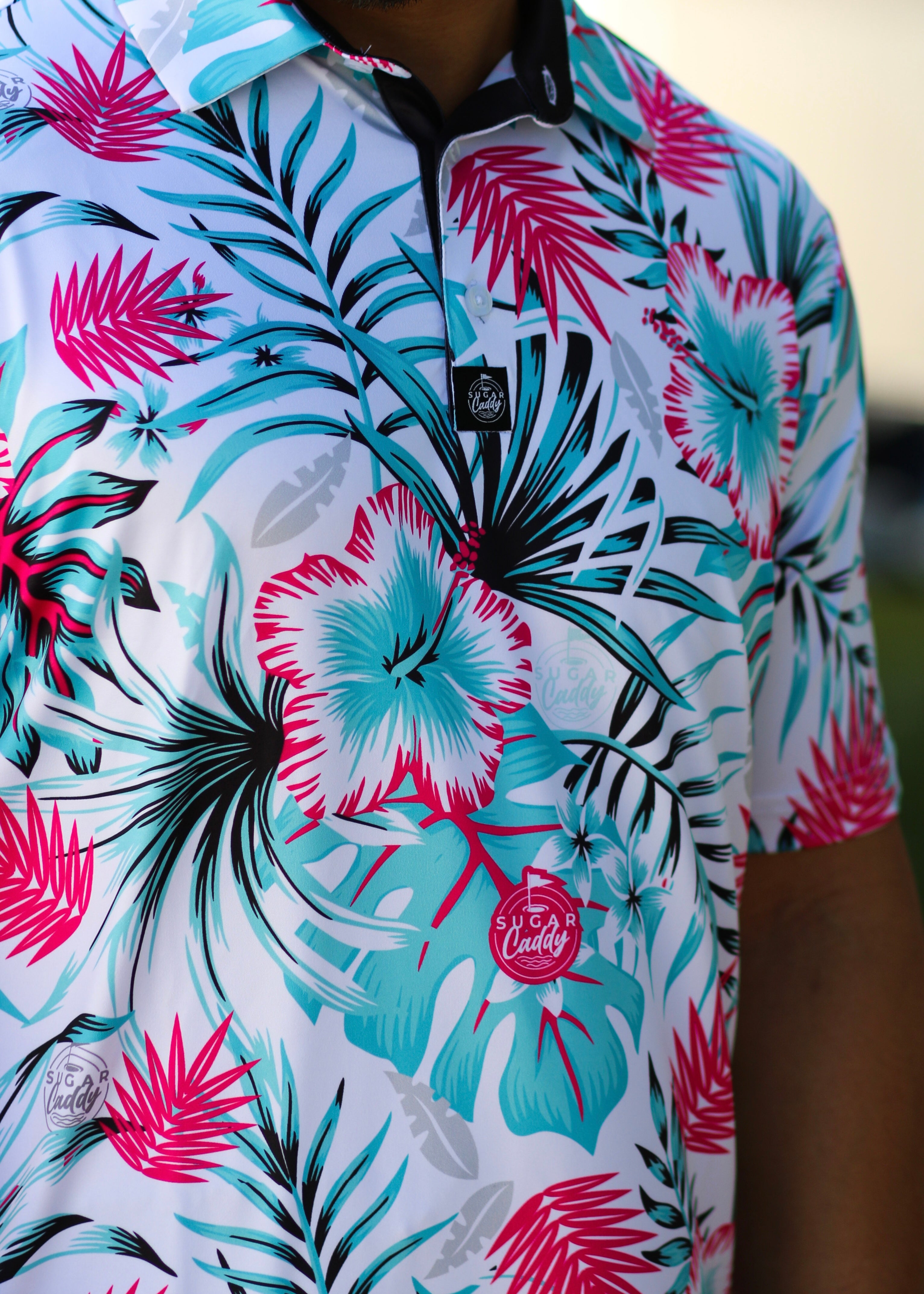 Back view of Sugar Caddy Shocker golf polo